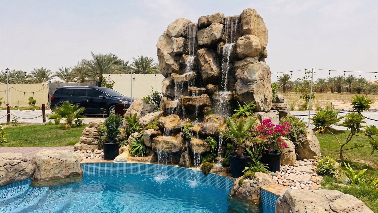 Bespoke rock mountain cliff and luxury villa lagoon